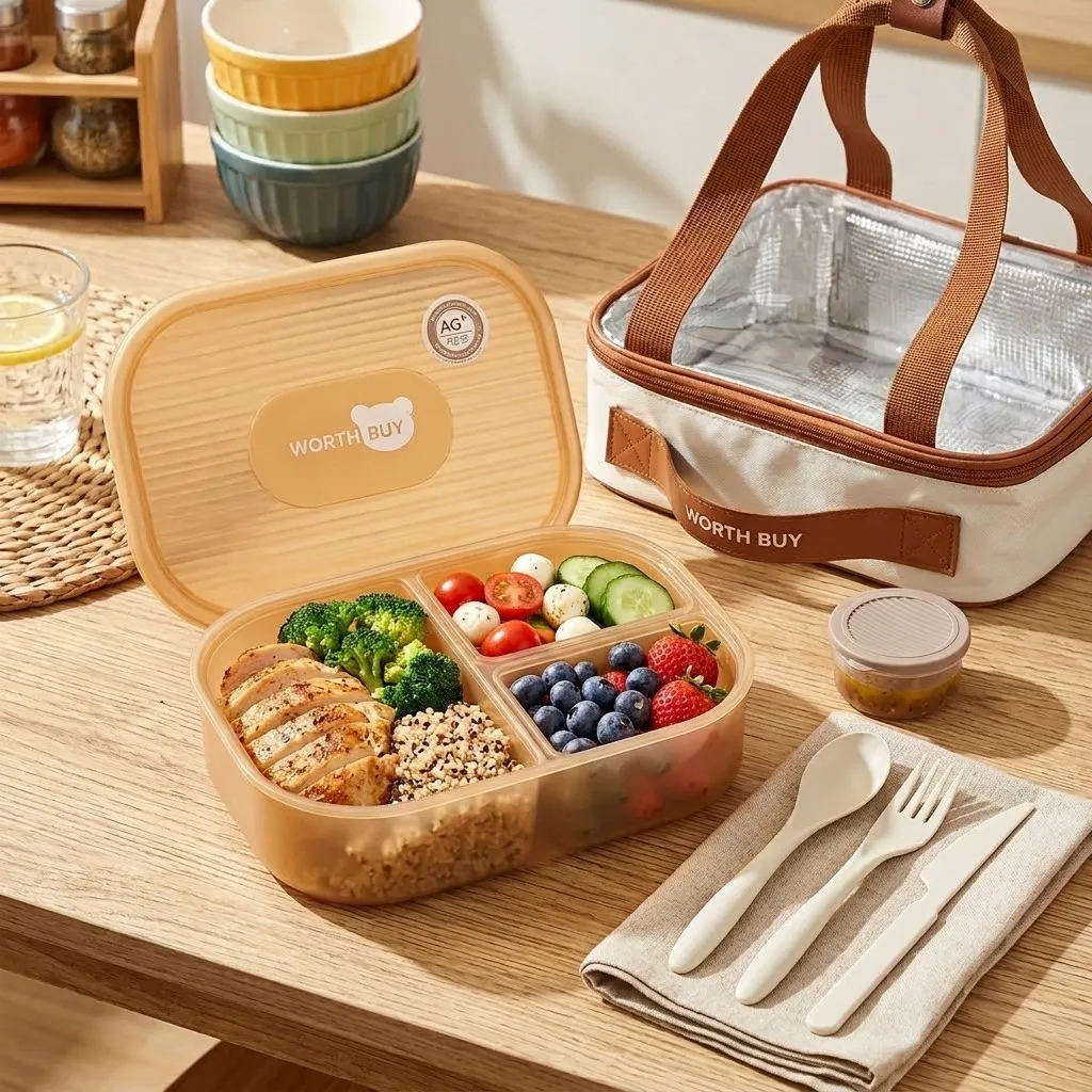 Food Storage With Dividers - Geteilte Plastik-Bento-Box mit 3 Fächern, Lunchbox