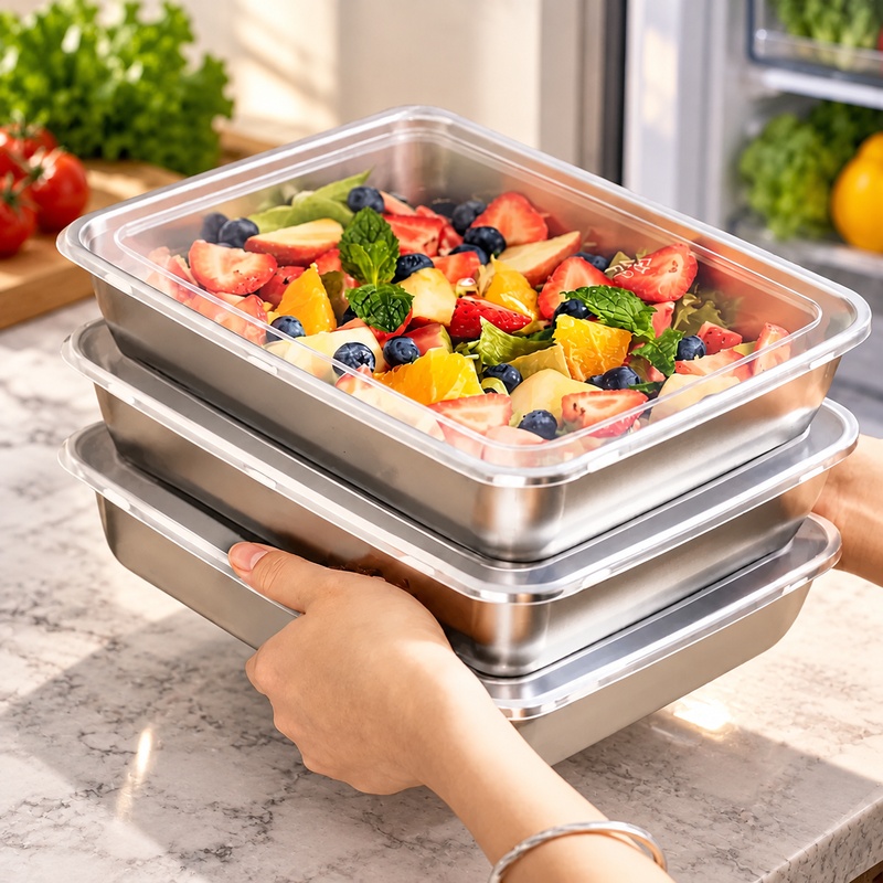 Food Storage Meals - Dreiteiliges Edelstahl-Lebensmittel-Aufbewahrungsset mit transparenten Deckeln, auslaufsicheres